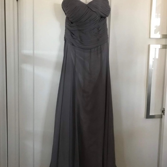 Strapless grey long chiffon dress, size 12 - Picture 5 of 5